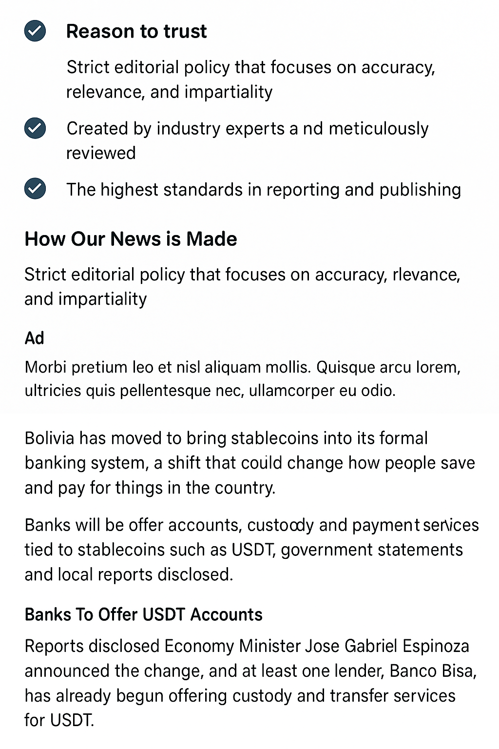 Bolivia Embraces USDT as Government Endorses Crypto Banking