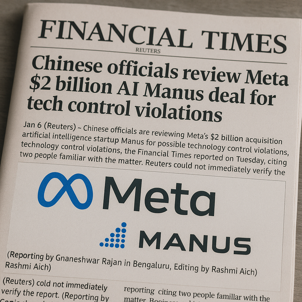 China Examines Meta's $2 Billion Acquisition of AI Startup Manus, According to Financial Times