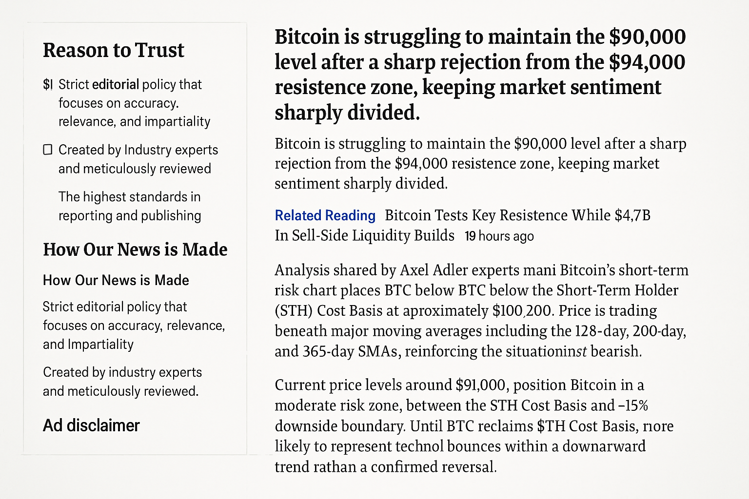 Bitcoin Faces High Volatility as Short-Term Holders Experience Losses