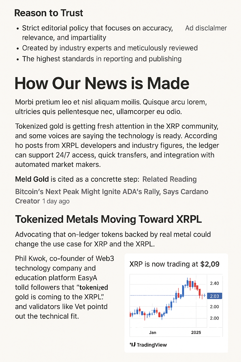 Potential Upgrade for XRP Ledger with Tokenized Gold, According to Web3 Founder