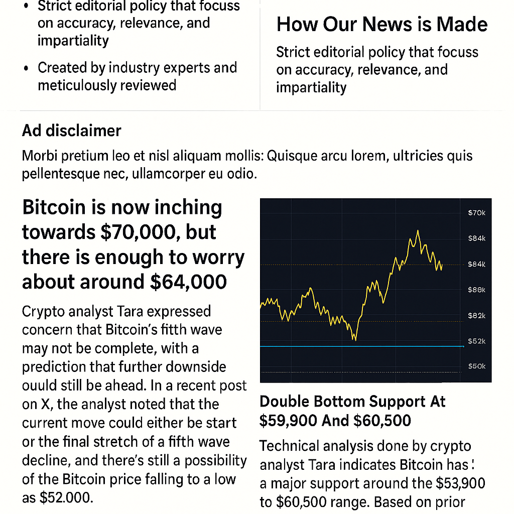 Analyst Cautions That Bitcoin's Fifth Wave Is Not Yet Finished, Price May Still Decline to $52,000