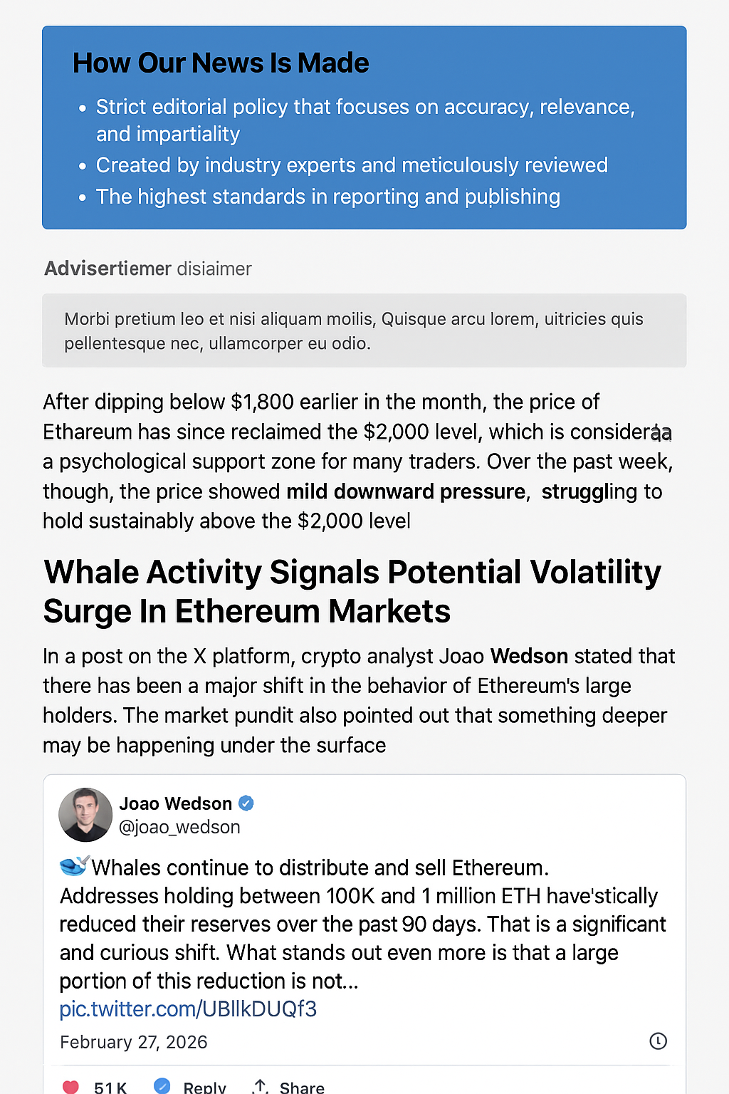 Ethereum Faces Price Pressure: Whale Activity and Derivatives Market Exits Indicate Decreased Enthusiasm
