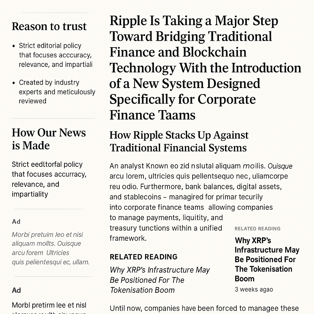 Ripple Unveils New System to Integrate Corporate Finance with Digital Assets