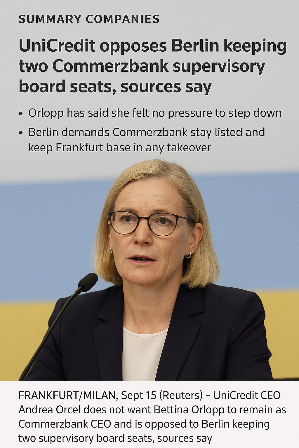 UniCredit Seeks Departure of Commerzbank's CEO and Chair, Sources Indicate